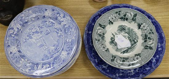 A set of blue and white Belvoir castle dinner plates and other blue and white ceramics